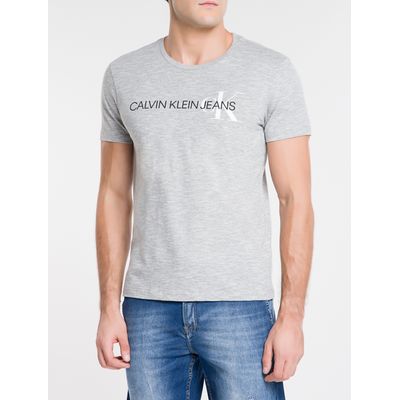 Camiseta Masculina Básica Logo CK Lateral Cinza Calvin Klein Jeans