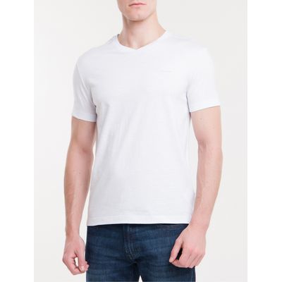 Camiseta Slim Flamê Gola V Calvin Klein - Branco