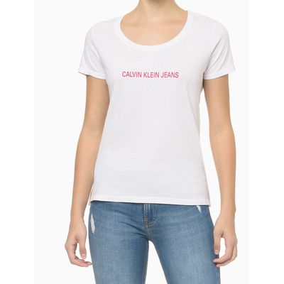 Blusa Feminina Básica Slim Logo Branca Calvin Klein Jeans