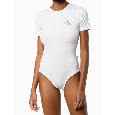 Body Feminino Básico CK One Estampa Logo no Peito Branco Calvin Klein