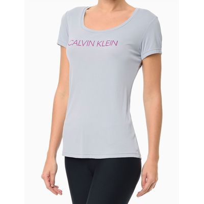 Camiseta Feminina Recorte Traseiro Performance  Calvin Klein -  Cinza Claro