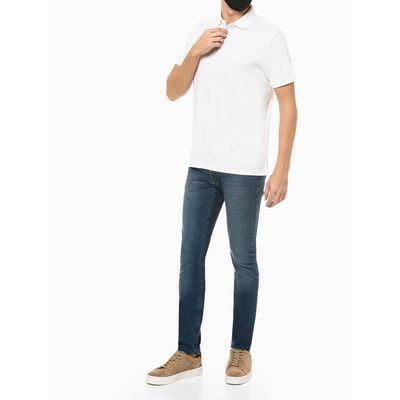 Camisa Polo de Algodão Básica Abotoamento Triplo Branca Calvin Klein