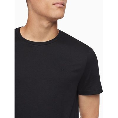 Camiseta Masculina Básica Logo Bordado Liquid Cotton Preta Calvin Klein
