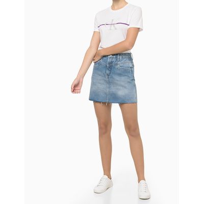 Blusa Feminina Slim Faixa Logo CK Branca Calvin Klein Jeans