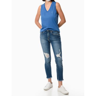 Calça Jeans Five Pockets Barras Comidas  Calvin Klein Jeans -  Azul Médio