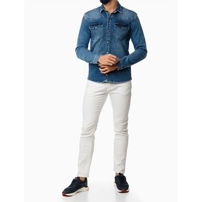 Camisa Jeans Bolsos Com Lapelas  Calvin Klein Jeans -  Azul Médio