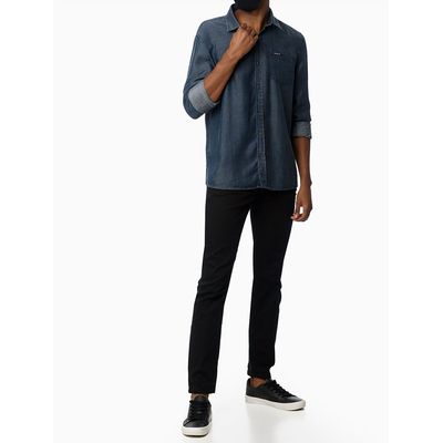 Camisa Ml Regular Com Um Bolso E Etiquet  Calvin Klein Jeans -  Azul Marinho