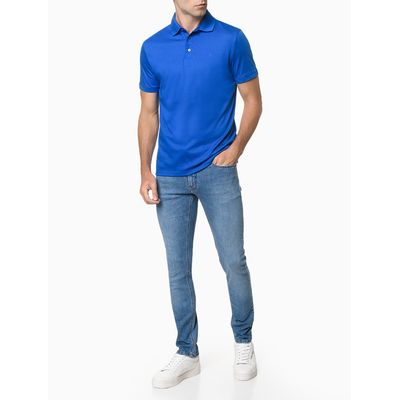 Camisa Polo Masculina Lisa Algodão Azul Médio Calvin Klein