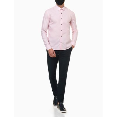 Camisa Social Masculina Slim Maquinetada Rosa Claro Calvin Klein