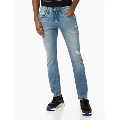 Calça Jeans Masculina Puídos Sustentável Super Skinny Cintura Baixa Azul Claro Calvin Klein