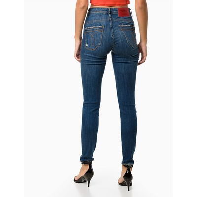 Calça Jeans High Rise Body Skinny Puídos  Calvin Klein Jeans -  Azul Médio