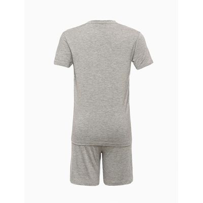 Pijama Masculino Infantil Camiseta e Bermuda Elástico com Logo Cinza Mescla Calvin Klein