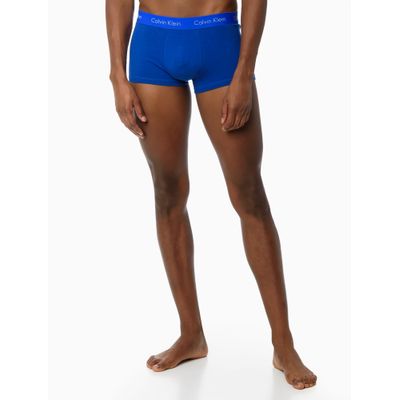 Kit 4 Underwear Trunk de Algodão Cintura Baixa Preta/Branca/Azul Médio Cueca Calvin Klein