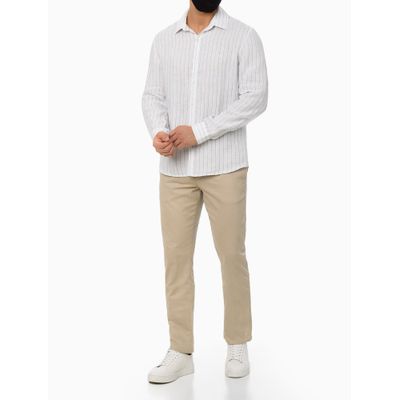 Camisa Ml Regular Linen Stripes  Calvin Klein -  Branco