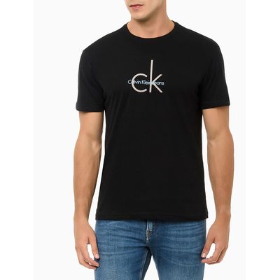 Camiseta Masculina Básica Estampa Logo Duplo Reissue Minimalista Preta Calvin Klein Jeans