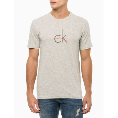 Camiseta Masculina Slim Estampada Logo Duplo Reissue Cinza Mescla Calvin Klein Jeans