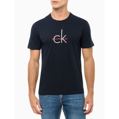 Camiseta Masculina Básica Estampa Logo Duplo Reissue Minimalista Azul Marinho Calvin Klein Jeans
