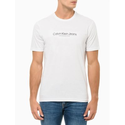 Camiseta Masculina de Algodão Slim Estampa Centro Cidades Branca Calvin Klein Jeans