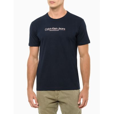 Camiseta Masculina de Algodão Slim Estampa Centro Cidades Azul Marinho Calvin Klein Jeans
