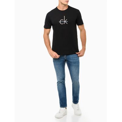 Camiseta Masculina Básica Estampa Logo Duplo Reissue Minimalista Preta Calvin Klein Jeans