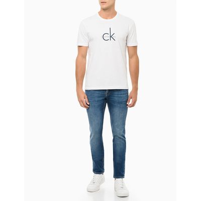 Camiseta Masculina Básica Estampa Logo Duplo Reissue Minimalista Branca Calvin Klein Jeans