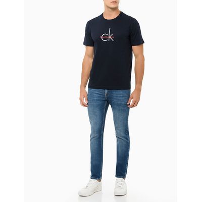Camiseta Masculina Básica Estampa Logo Duplo Reissue Minimalista Azul Marinho Calvin Klein Jeans
