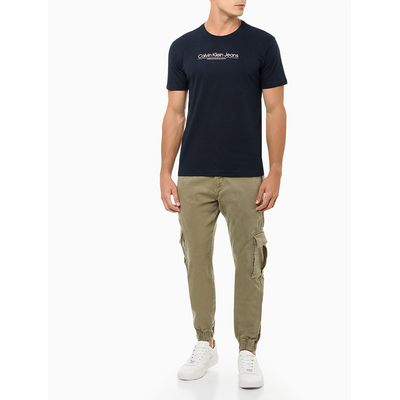 Camiseta Masculina de Algodão Slim Estampa Centro Cidades Azul Marinho Calvin Klein Jeans