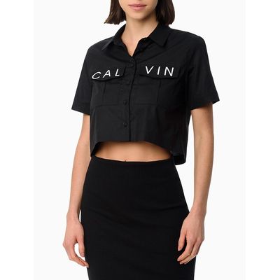 Camisa Mc Cropped Tricoline Calvin  Calvin Klein Jeans -  Preto