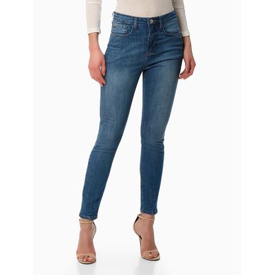 Calça Jeans Feminina Super Skinny Pences na Barra Cintura Alta Calvin Klein Jeans - Azul