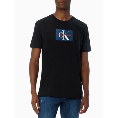 Camiseta Masculina de Algodão Básica Estampa Logo Reissue Retangular Minimalista Preta Calvin Klein Jeans