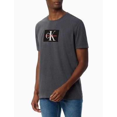Camiseta Masculina de Algodão Básica Estampa Logo Reissue Retangular Minimalista Índigo Calvin Klein Jeans