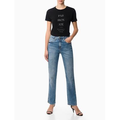 Calca Jeans Straight Feminina com Stretch Cintura Alta Calvin Klein Jeans - Azul