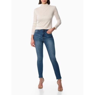 Calça Jeans Feminina Super Skinny Pences na Barra Cintura Alta Calvin Klein Jeans - Azul