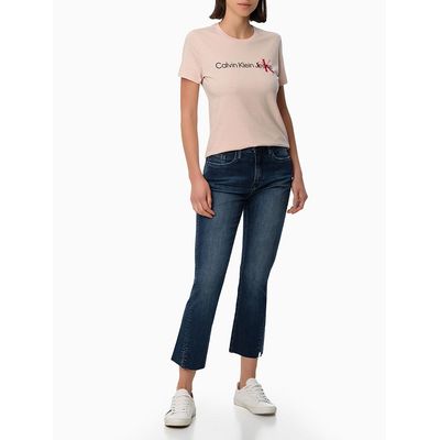 Blusa Feminina de Algodão Estampa Centro Logo Rosa Claro Calvin Klein Jeans