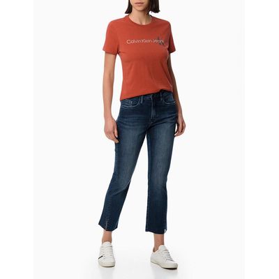 Blusa Feminina de Algodão Estampa Centro Logo Laranja Calvin Klein Jeans
