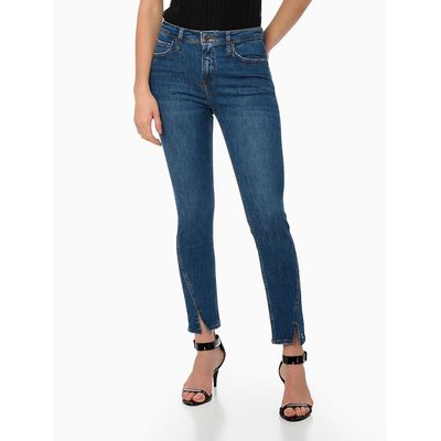 Calça Jeans Feminina Sustentável Fenda na Barra Skinny Cintura Alta Calvin Klein Jeans - Azul Marinho