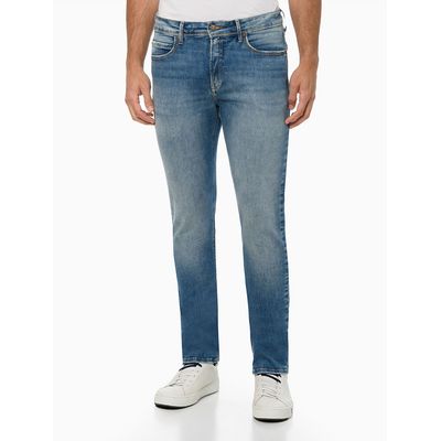 Calça Jeans Masculina Filigrana Duplo Reta Cintura Média Sustentável Calvin Klein - Azul Médio