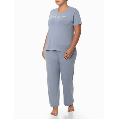 Pijama Mc E Calça Viscolight Plus Size  Calvin Klein -  Azul Claro