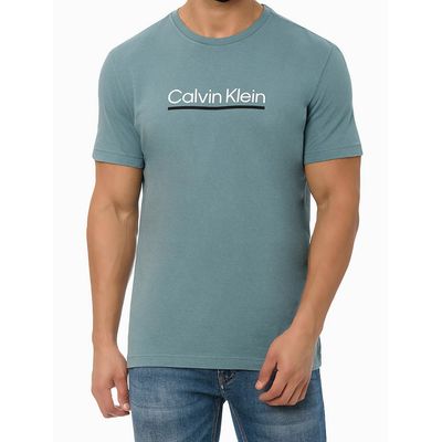 Camiseta Mc Slim Básica Flamê  Calvin Klein -  Azul Claro
