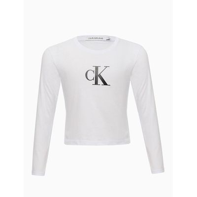 Blusa Ml Crop Meia Reat Logo Glitter  Calvin Klein Jeans -  Branco