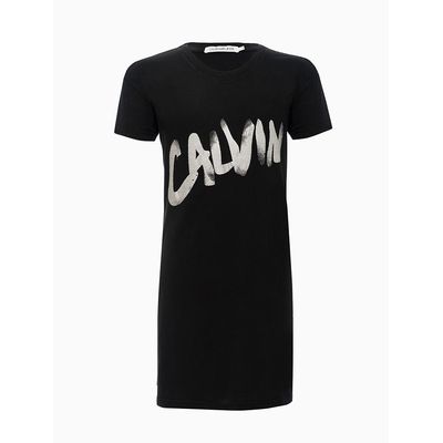 Vestido Malha Mc Meia Reat Silk Calvin  Calvin Klein Jeans -  Preto