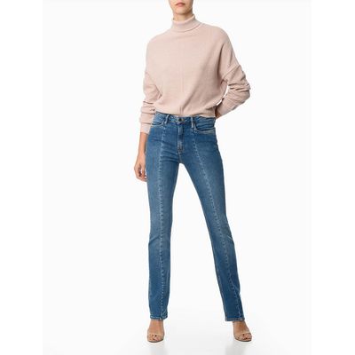 Calça Jeans Feminina Reta com Recortes Cintura Alta Calvin Klein Jeans - Azul