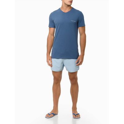 Shorts Masculino de Água Liso Estampa na Barra Azul Claro Calvin Klein