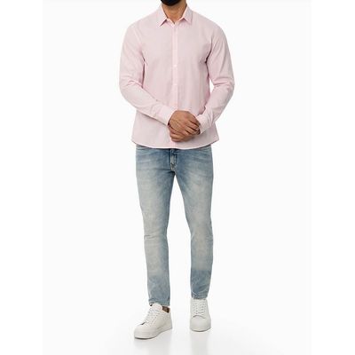 Camisa Ml Regular Micro Listrado - Rosa Claro