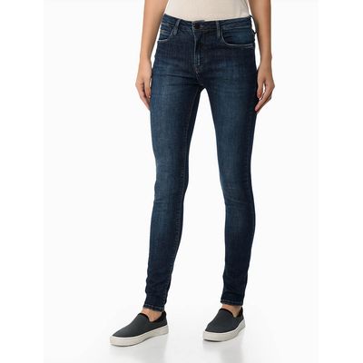 Calça Jeans Feminina Super Skinny com Stretch Cintura Média Filigrana Duplo Calvin Klein Jeans - Azul Marinho