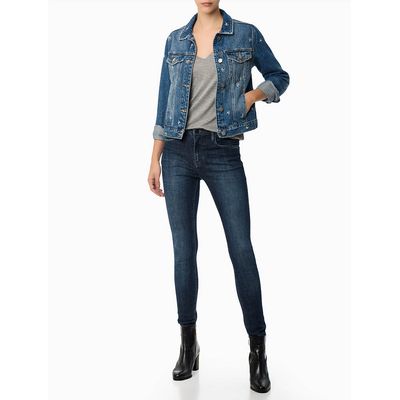 Calça Jeans Feminina Super Skinny com Stretch Cintura Média Filigrana Duplo Calvin Klein Jeans - Azul Marinho