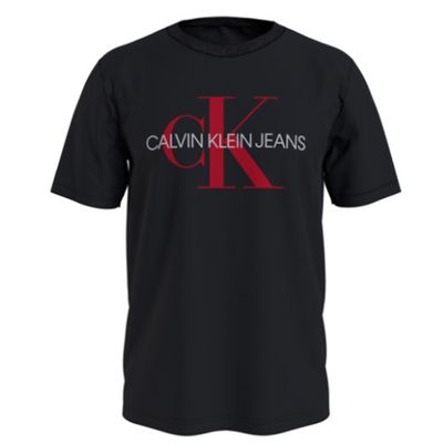 Camiseta Manga Curta Masculina de Algodão Orgânico Estampa Monograma Logo Preta Calvin Klein Jeans