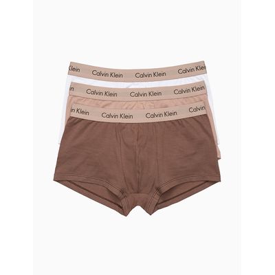 Kit 3 Underwear Trunk Classic Cintura Baixa com Elastano Elástico Cáqui Branca/Nude/Marrom Cueca Calvin Klein