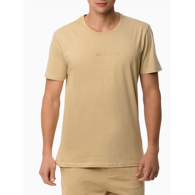 Camiseta Masculina de Algodão Estampa Silk Logo Caqui Médio Calvin Klein