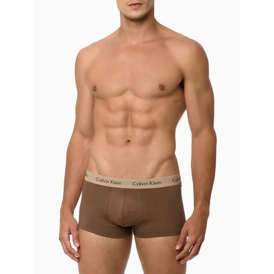 Kit 3 Underwear Trunk Classic Cintura Baixa com Elastano Elástico Cáqui Branca/Nude/Marrom Cueca Calvin Klein